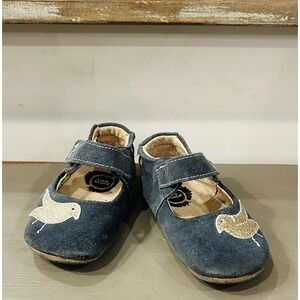 Livie and Luca Baby Shoes Size 6-12 Months Dark Gray Suede Leather Strap Bird